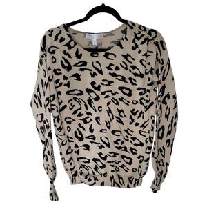 Vioblu Womens Sz L Tan Black Animal Print Long Sleeve Sweatshirt